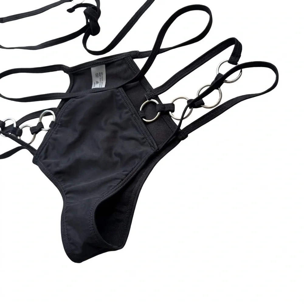 |NWOT| Black Strappy Ring Detail Bikini Set Goth Festival Swimwear Size M